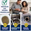 PACK 3 en 1  Limpieza de Drenaje - Destapa tuberías obstruidas sin esfuerzo y sin gastar de más